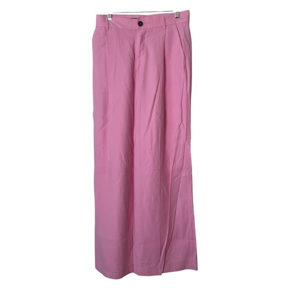 ZARA Women Pleated Wide Leg High Rise Trouser in Pink Size Medium - Picture 2 of 8